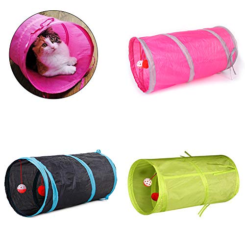 wirlsweal Divertida Mascota Gato Gatito 2 Agujeros túnel Plegable Bola Tubo Juego de Entrenamiento Negro