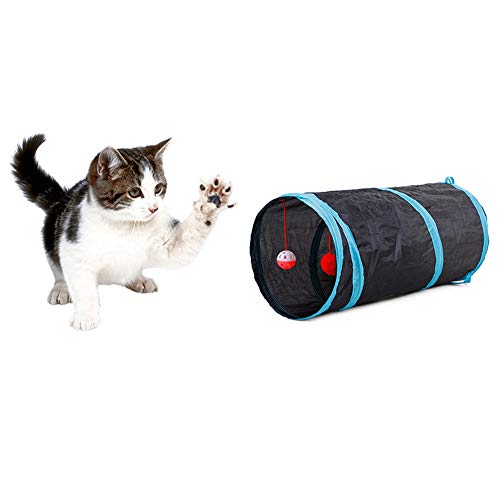 wirlsweal Divertida Mascota Gato Gatito 2 Agujeros túnel Plegable Bola Tubo Juego de Entrenamiento Negro