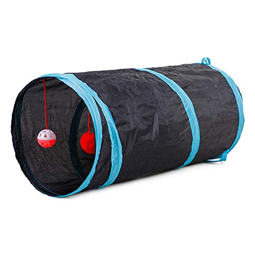 wirlsweal Divertida Mascota Gato Gatito 2 Agujeros túnel Plegable Bola Tubo Juego de Entrenamiento Negro
