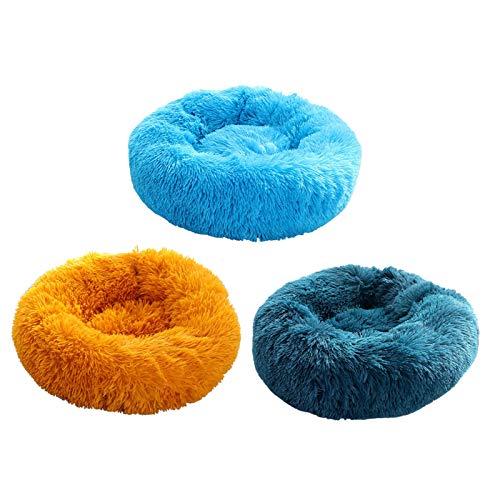 wirlsweal Súper Suave Lavable Largo Peluche Perro Cachorro Gato Redondo Perrera cojín Mascota Azul 50 cm