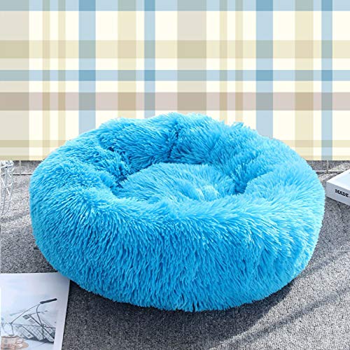 wirlsweal Súper Suave Lavable Largo Peluche Perro Cachorro Gato Redondo Perrera cojín Mascota Azul 50 cm