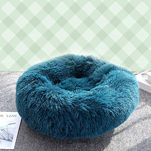 wirlsweal Súper Suave Lavable Largo Peluche Perro Cachorro Gato Redondo Perrera cojín Mascota Azul 50 cm