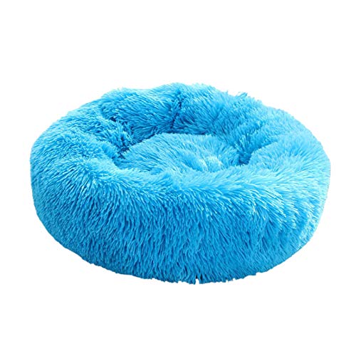 wirlsweal Súper Suave Lavable Largo Peluche Perro Cachorro Gato Redondo Perrera cojín Mascota Azul 50 cm