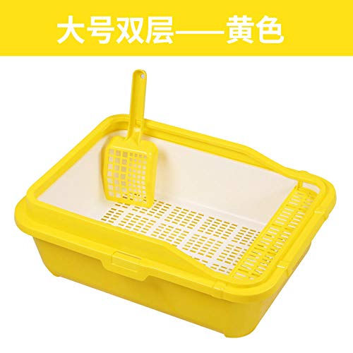 WLLRTRT Inodoro para Gatos- Caja De Arena Antisalpicaduras Caja De Arena De Bentonita Media Junta Antisalpicaduras, (L) con Rejilla Doble Amarilla
