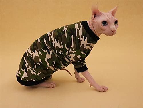 WMXING Ropa de Gato, Ropa de Gato Sphynx, suéter de Gato cálido de algodón Grueso, Camiseta de Gato de Camuflaje-Camiseta de Manga Corta_L