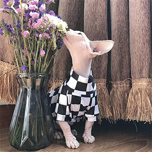 WMXING Ropa para Gatos, Ropa para Gatos Sphynx, Ropa para Gatos de algodón, Ropa para protección Solar para Gatos, Ropa para Aire Acondicionado para Gatos-Cuadrícula en Blanco y Negro_L-