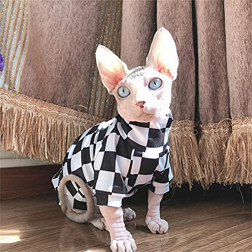 WMXING Ropa para Gatos, Ropa para Gatos Sphynx, Ropa para Gatos de algodón, Ropa para protección Solar para Gatos, Ropa para Aire Acondicionado para Gatos-Cuadrícula en Blanco y Negro_L-