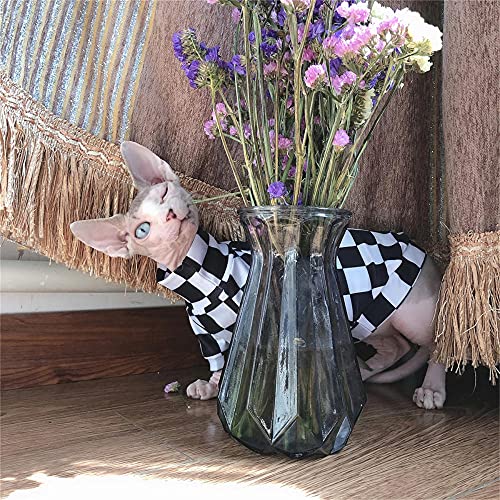 WMXING Ropa para Gatos, Ropa para Gatos Sphynx, Ropa para Gatos de algodón, Ropa para protección Solar para Gatos, Ropa para Aire Acondicionado para Gatos-Cuadrícula en Blanco y Negro_L-