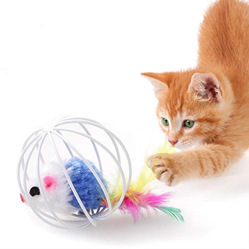 WonderfulDay Tarjeta de rascar interactiva de Juguete para Gatos Ratón simulado Bola de Rata Ratones Jaula Plástico Artificial Colorido Gatito Guiño Suministros para Mascotas, Color Aleatorio Uno, S