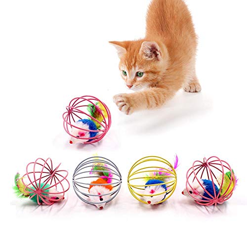 WonderfulDay Tarjeta de rascar interactiva de Juguete para Gatos Ratón simulado Bola de Rata Ratones Jaula Plástico Artificial Colorido Gatito Guiño Suministros para Mascotas, Color Aleatorio Uno, S