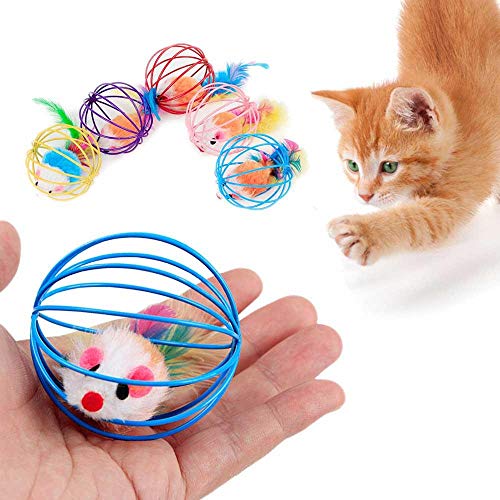 WonderfulDay Tarjeta de rascar interactiva de Juguete para Gatos Ratón simulado Bola de Rata Ratones Jaula Plástico Artificial Colorido Gatito Guiño Suministros para Mascotas, Color Aleatorio Uno, S