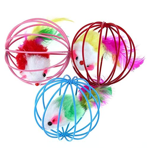 WonderfulDay Tarjeta de rascar interactiva de Juguete para Gatos Ratón simulado Bola de Rata Ratones Jaula Plástico Artificial Colorido Gatito Guiño Suministros para Mascotas, Color Aleatorio Uno, S