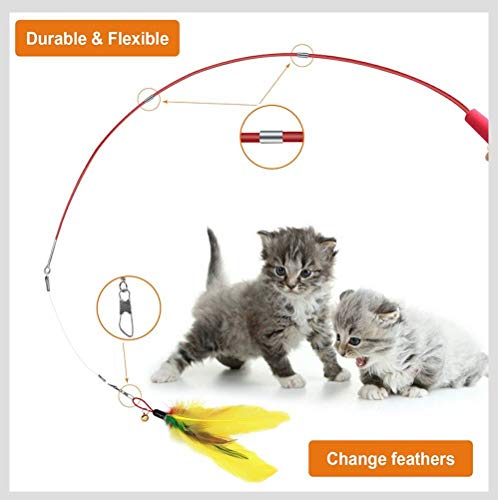 WUERQIE Kit de Combinación de Juguetes de Plumas para Gatos con Campanas para Gatos y Gatitos 2 Varitas Telescópicas y 11 Recambios para Bolígrafos