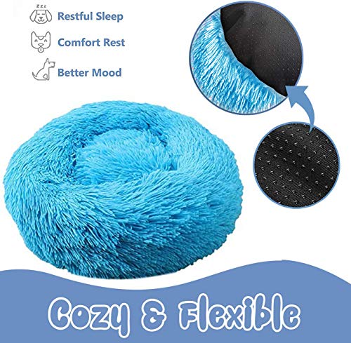 Wuudi Cama para mascotas, cama para perro, cama redonda para gato, almohada para perro, sofá para perro, lavable, antideslizante, apto para gatos y perros de 50 cm (azul)