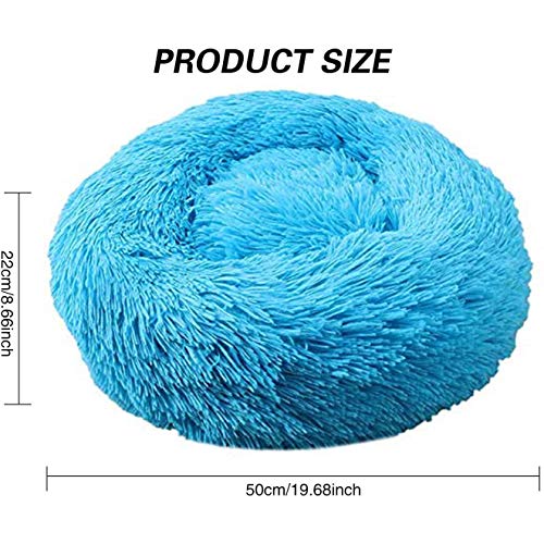 Wuudi Cama para mascotas, cama para perro, cama redonda para gato, almohada para perro, sofá para perro, lavable, antideslizante, apto para gatos y perros de 50 cm (azul)