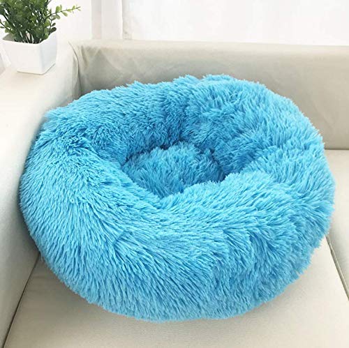 Wuudi Cama para mascotas, cama para perro, cama redonda para gato, almohada para perro, sofá para perro, lavable, antideslizante, apto para gatos y perros de 50 cm (azul)