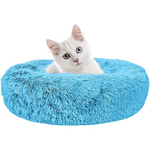 Wuudi Cama para mascotas, cama para perro, cama redonda para gato, almohada para perro, sofá para perro, lavable, antideslizante, apto para gatos y perros de 50 cm (azul)