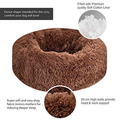 Wuudi Cama para mascotas, gato, perro, cueva para gatos, casa de felpa, donut, sofá para perros, lavable, antideslizante, adecuada para gatos y perros, 50 cm (marrón)