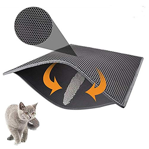 Wuwei Estera de Arena para Gatos Alfombra para Gatos EVA Doble Capa Extraíble Accesorios Gatos para Tu Amigo Peludo(Gris 45X60cm)