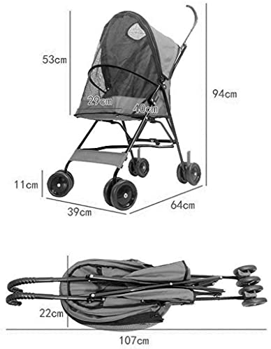 WXFCAS Carretilla de mascotas for gatos Perros de viaje Cochecito de viaje Dog Cat Gato Viaje Carrito plegable Carrito Portátil PRAM COCH CUCHE GRANDE ESPACIO Asiento de la lluvia 4 ruedas - 40 * 29 *