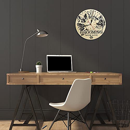 XDG Animal Care Pet Grooming Reloj de Pared Decoración de Madera para el hogar Tienda de Mascotas Señal de Tiempo Reloj de Pared de Madera Gato Perro Grooming Salon Groomer Gifts