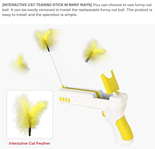 xiaoji Divertido Juguete para Gatos, Artefacto De Rebote, Palo De Lucha para Gatos, Plumas De Gato, Pistola De Juguete para Gatos De Rebote Interactiva con Bola Y Pluma Reemplazables C