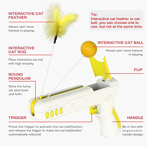 xiaoji Divertido Juguete para Gatos, Artefacto De Rebote, Palo De Lucha para Gatos, Plumas De Gato, Pistola De Juguete para Gatos De Rebote Interactiva con Bola Y Pluma Reemplazables C