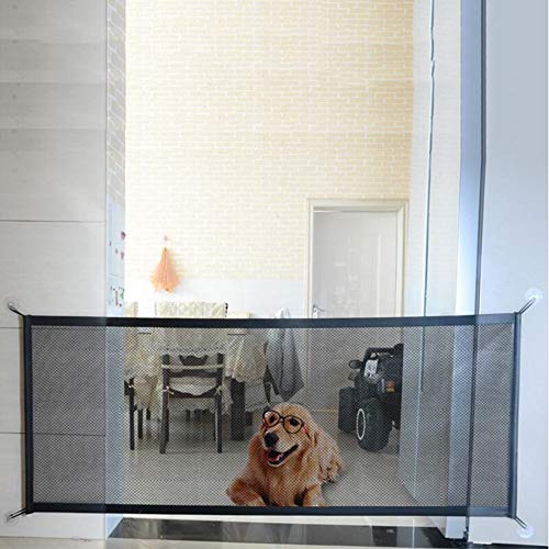 XIAOYAN- Perro Deflector de Puerta de la Puerta Dormitorio Aislamiento Interior Pet Barrier Balcón Valla Anti-Escape de Corte Libre (Color : Black, Size : 150×75cm)