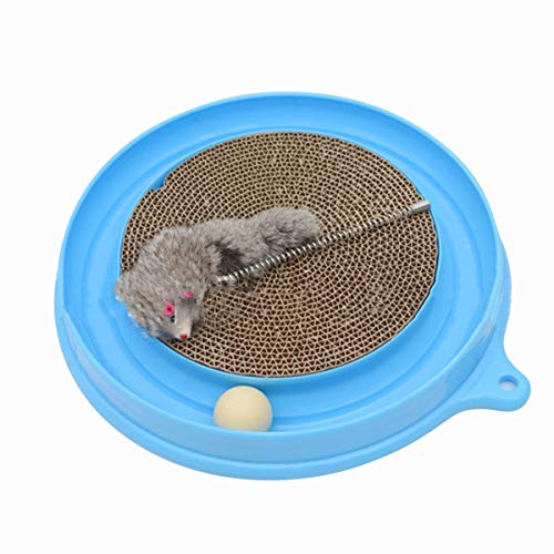 Xinapy Juguete Rascador de Gato Rascador de Gato Y Juego de Cartón Divertido Juguete Rascador Redondo con Bola Y Ratón Peludo Juguetes Interactivos para Gatos Rodillo
