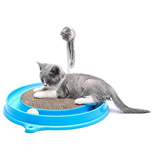 Xinapy Juguete Rascador de Gato Rascador de Gato Y Juego de Cartón Divertido Juguete Rascador Redondo con Bola Y Ratón Peludo Juguetes Interactivos para Gatos Rodillo