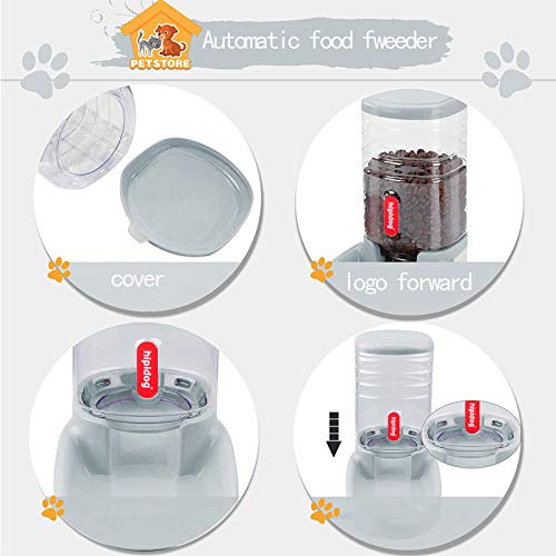 XingCheng-Sport Alimentador automático para Mascotas pequeñas y Medianas. Alimentador automático y dispensador de Agua 3.8L (Deep Gray)