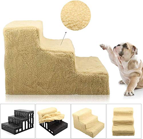 XJZKA Peldaños de Escalera para Mascotas para Perros y Gatos, portátil, peldaño de Alfombra Lavable extraíble, Montaje de Escalera de Tres Pisos Desmontable, peldaños de Perro/Amarillo
