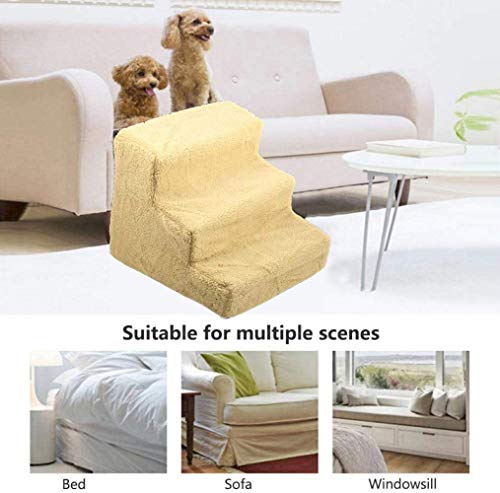 XJZKA Peldaños de Escalera para Mascotas para Perros y Gatos, portátil, peldaño de Alfombra Lavable extraíble, Montaje de Escalera de Tres Pisos Desmontable, peldaños de Perro/Amarillo