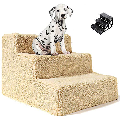 XJZKA Peldaños de Escalera para Mascotas para Perros y Gatos, portátil, peldaño de Alfombra Lavable extraíble, Montaje de Escalera de Tres Pisos Desmontable, peldaños de Perro/Amarillo