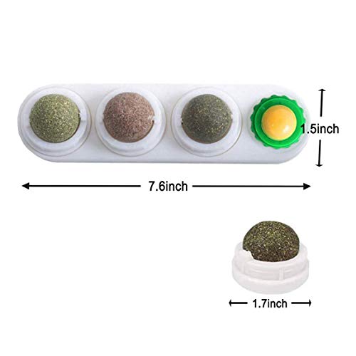 XLKJ 4 Pcs Juguetes con Hierba Gatera, Bolas de Hierba Gatera, Juguetes Autoadhesivos Comestibles de Catnip, Juguete de Limpieza de Dientes Catmint