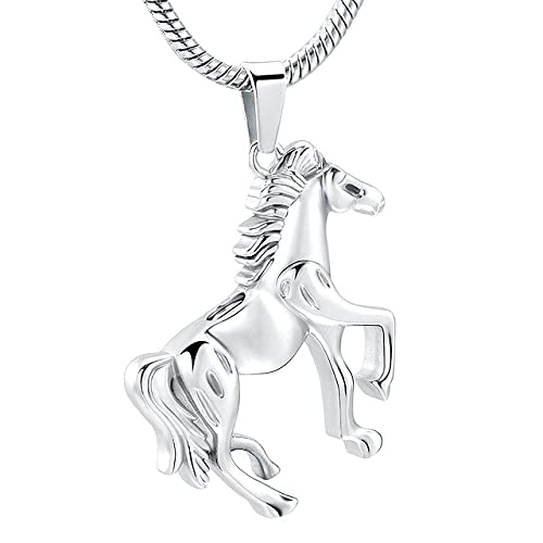 XLTFZY Collar Mighty Horse Animal Colgante de Cremación para Mascota/Contenedor de Ceniza Humana Ataúd Funerario Cool Men Women Memorial Necklace