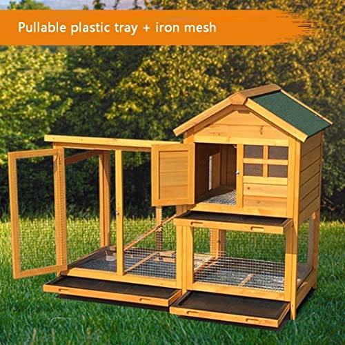 XQWERJ Chicken Cage with Ventilation Door Deluxe Double-Layer Bird Cage Villa Cat Cage Automatic Manure Removal (Wood Color 124 * 63 * 100cm)