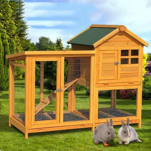 XQWERJ Chicken Cage with Ventilation Door Deluxe Double-Layer Bird Cage Villa Cat Cage Automatic Manure Removal (Wood Color 124 * 63 * 100cm)
