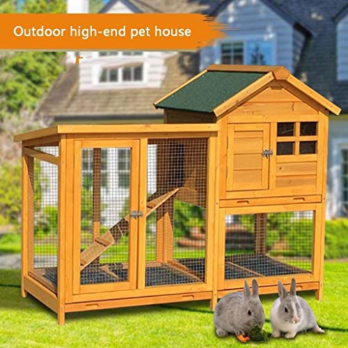 XQWERJ Chicken Cage with Ventilation Door Deluxe Double-Layer Bird Cage Villa Cat Cage Automatic Manure Removal (Wood Color 124 * 63 * 100cm)
