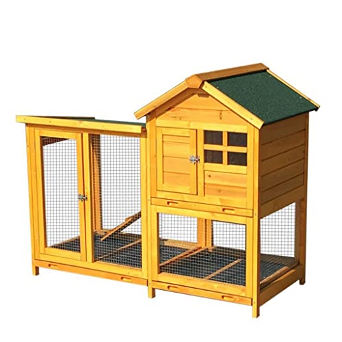 XQWERJ Chicken Cage with Ventilation Door Deluxe Double-Layer Bird Cage Villa Cat Cage Automatic Manure Removal (Wood Color 124 * 63 * 100cm)