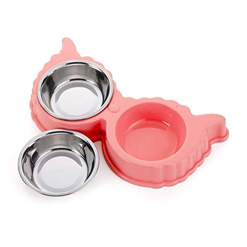 Xuejuanshop- Platos elevados Alimentador del Animal doméstico del Cuenco del Animal doméstico del Cuenco del Doble del Acero Inoxidable Bandeja de la alimentación del Gato y del Perro (Color : Pink)