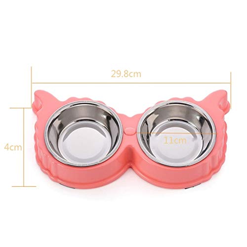 Xuejuanshop- Platos elevados Alimentador del Animal doméstico del Cuenco del Animal doméstico del Cuenco del Doble del Acero Inoxidable Bandeja de la alimentación del Gato y del Perro (Color : Pink)