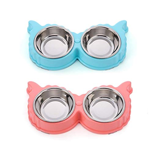 Xuejuanshop- Platos elevados Alimentador del Animal doméstico del Cuenco del Animal doméstico del Cuenco del Doble del Acero Inoxidable Bandeja de la alimentación del Gato y del Perro (Color : Pink)