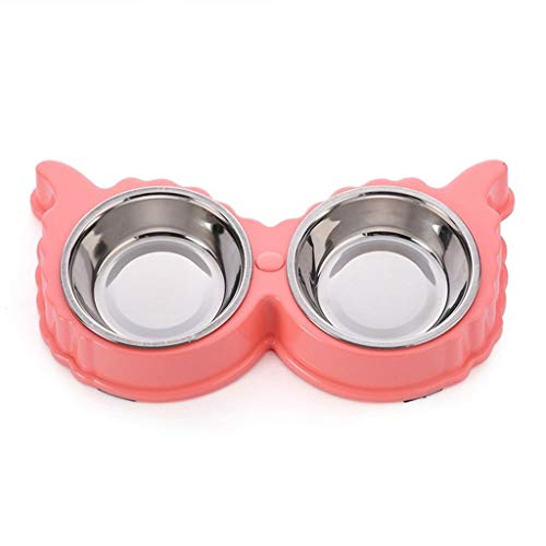 Xuejuanshop- Platos elevados Alimentador del Animal doméstico del Cuenco del Animal doméstico del Cuenco del Doble del Acero Inoxidable Bandeja de la alimentación del Gato y del Perro (Color : Pink)