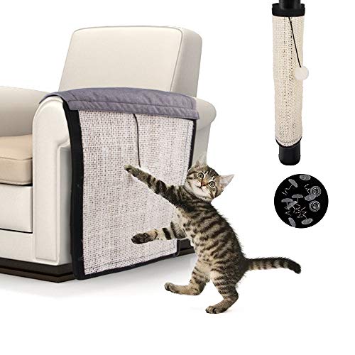 XUMU - Almohadilla para rascadores de gatos, protector de sofá para gatos, sisal natural, alfombrilla para rascador, lavable, duradera, con una bonita bola.