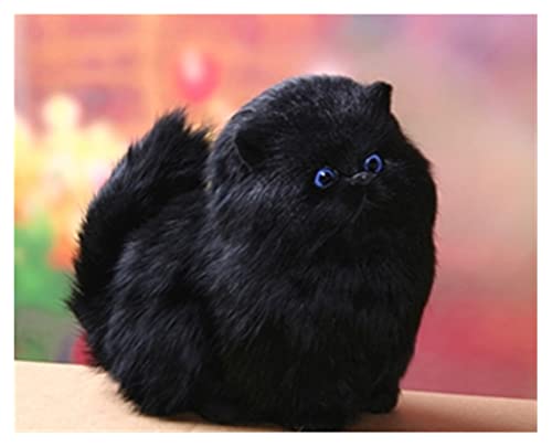 XWYZY Peluche Interactivo, Real Pelo Cat Muñecas Simulación Animal Juguete Gatos Niños Pet Cat Peluche Toys Adornos Regalo Cumpleaños Electrónico Pet (Color : Black)
