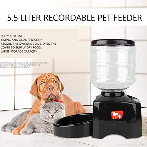 XYSQWZ Alimentador Inteligente de 5.5L dispensador automático de Alimentos alimentador de Mascotas con Pantalla LCD Temporizador de grabación de Sonido programable para Perro Gato Negro 39Cm