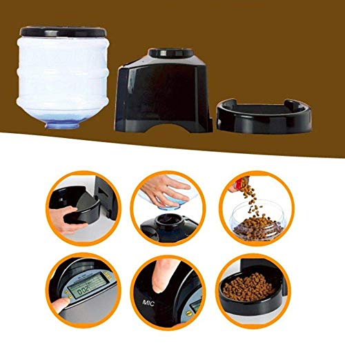 XYSQWZ Alimentador Inteligente de 5.5L dispensador automático de Alimentos alimentador de Mascotas con Pantalla LCD Temporizador de grabación de Sonido programable para Perro Gato Negro 39Cm