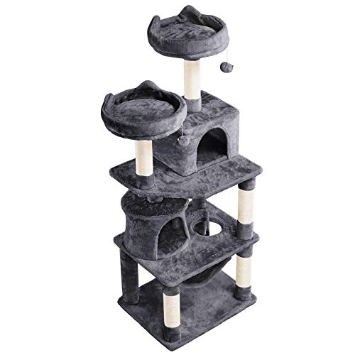 Yaheetech Árbol para Gatitos para Entretenamiento de Juego de Felpa Suave Hogar para Gatos con Rascador de Sisal Natural Grande Gris