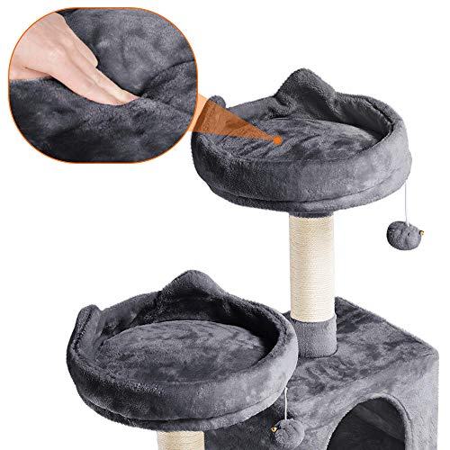 Yaheetech Árbol para Gatitos para Entretenamiento de Juego de Felpa Suave Hogar para Gatos con Rascador de Sisal Natural Grande Gris